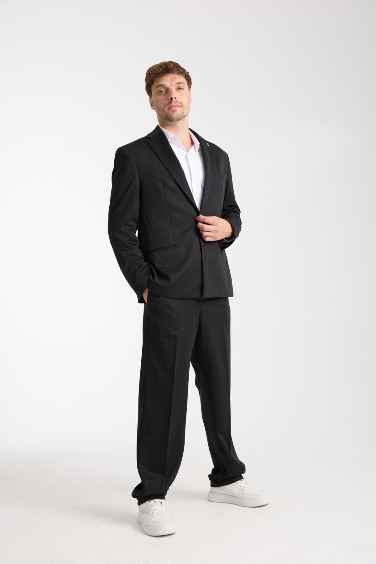 Erkek Oversize Takım Elbise – Modern Rahat Kesim — مشکی 92347