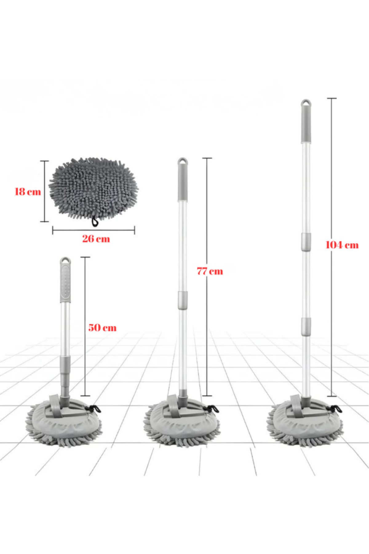 Flora F276 Mikrofiber Araç Temizleme Mop Seti - 104 cm Oto
