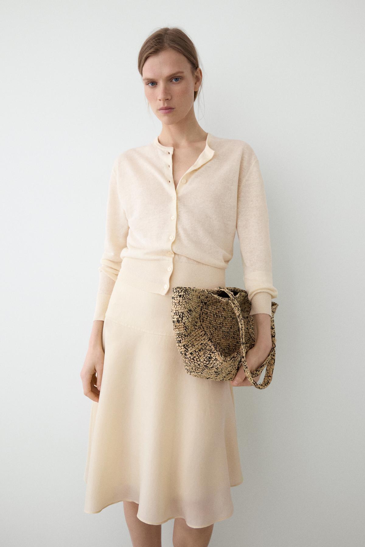 Massimo Dutti  Düğmeli keten triko hırka - Görsel 2