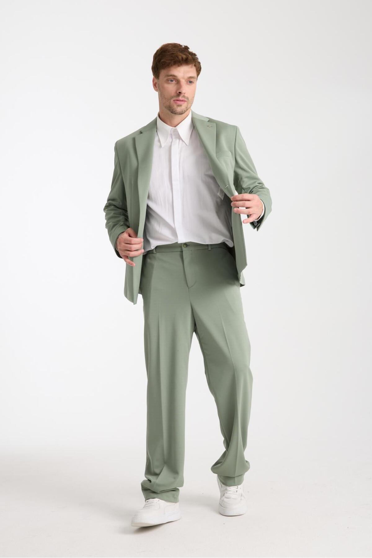 Erkek Oversize Takım Elbise – Modern Rahat Kesim — سبز 92347 — تصویر 3 از 4