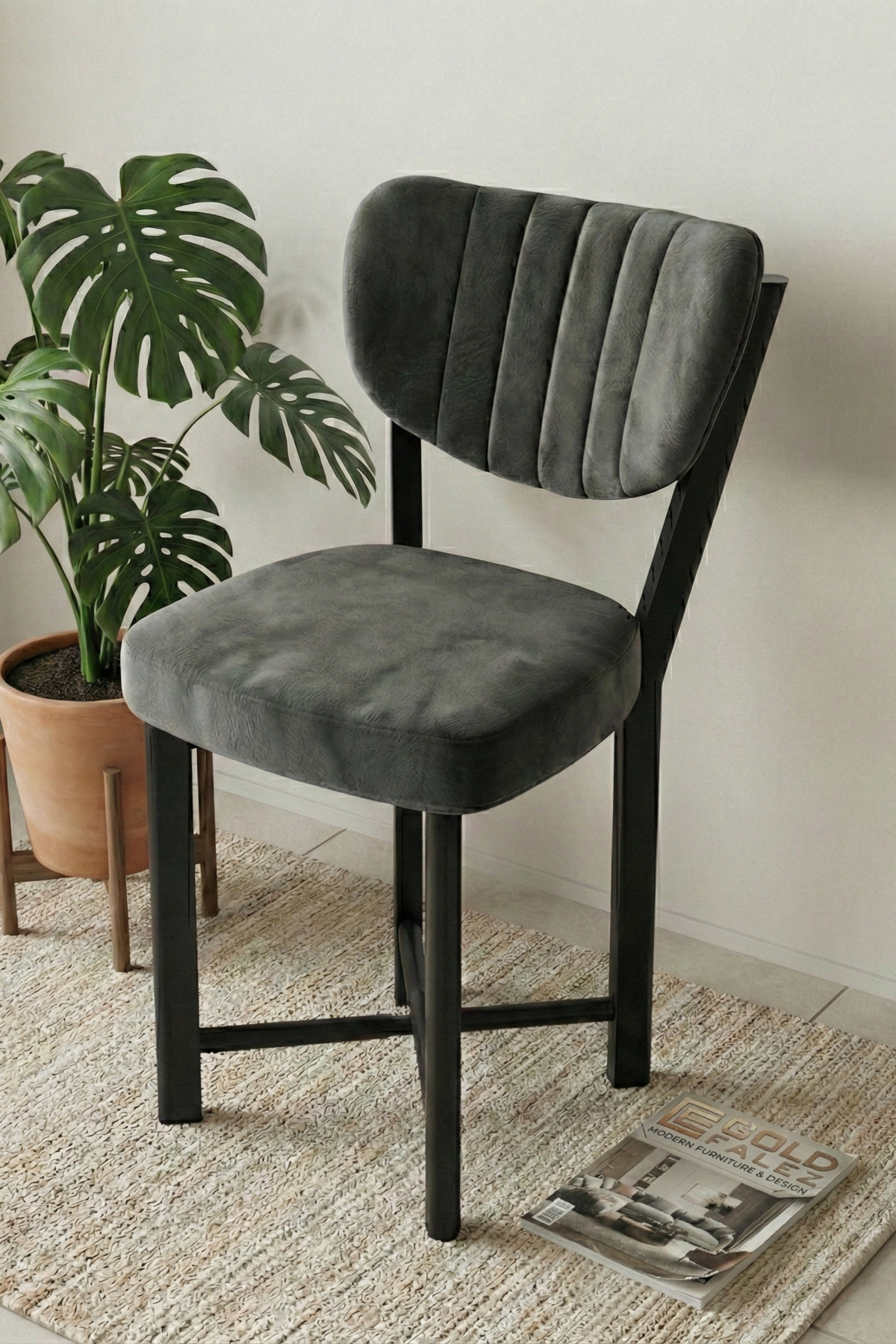 Sandalye 1 Adet Baby Face Kumaş Metal Modern Mutfak Sandalyesi Cafe Balkon Ofis Elma 9815 Antrast