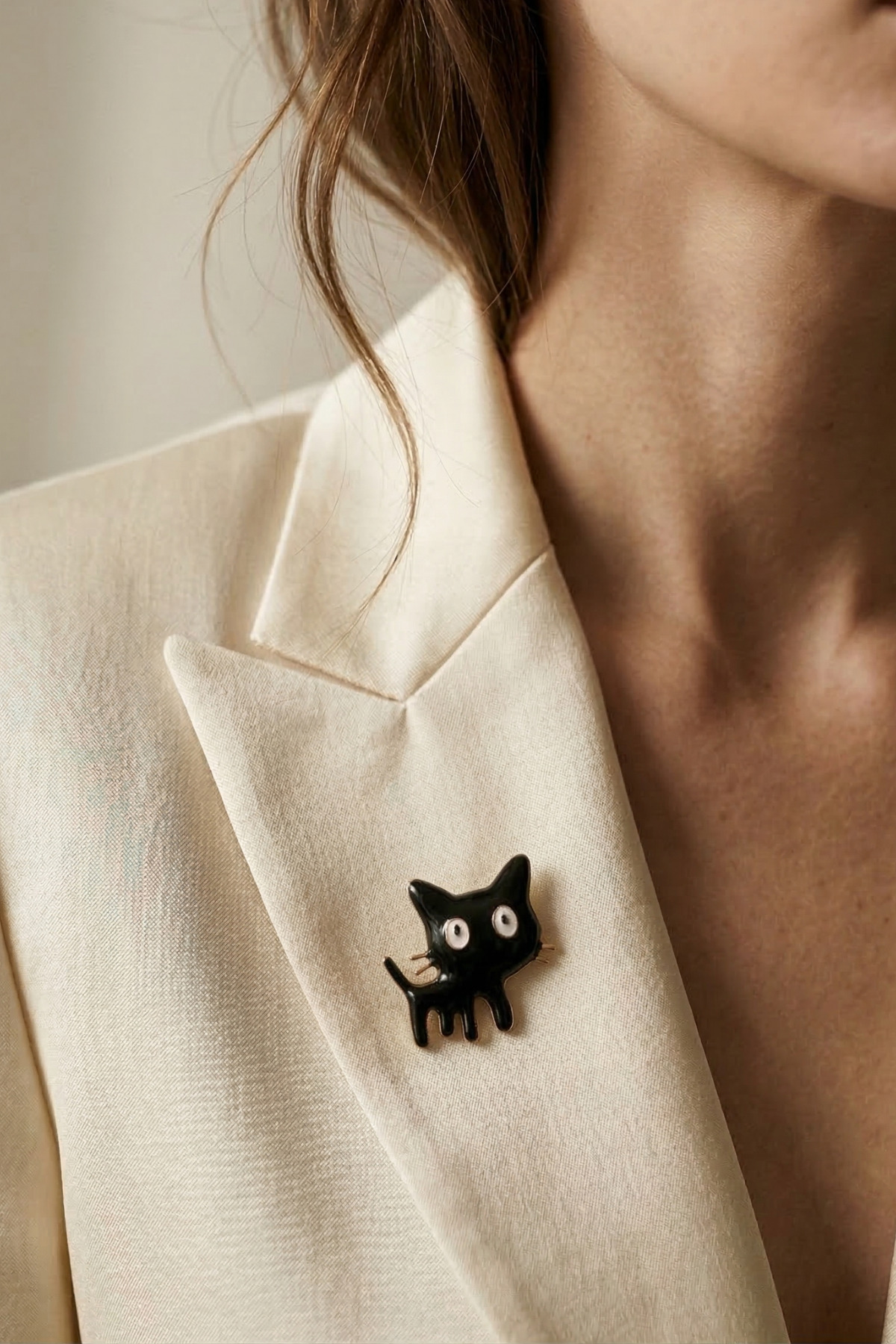 Cute Black Cat Gold Brooch