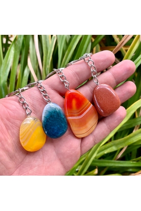 ethereal gem store 4’lü Doğal Taş Anahtarlık Seti – Mavi Akik, Güneş Taşı, Sa...