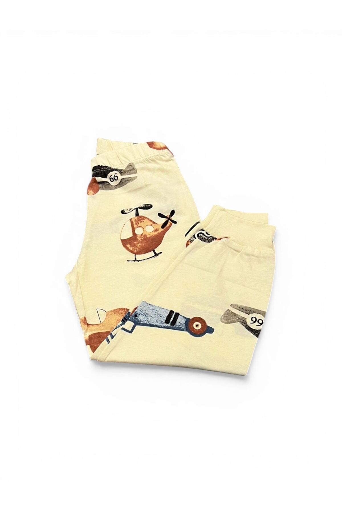 SERRASTIL Erkek Çocuk Helikopter Desenli Krem Renk Pamuklu Uzun Kol Pijama Takımı fotoğrafı 4 (önizleme)