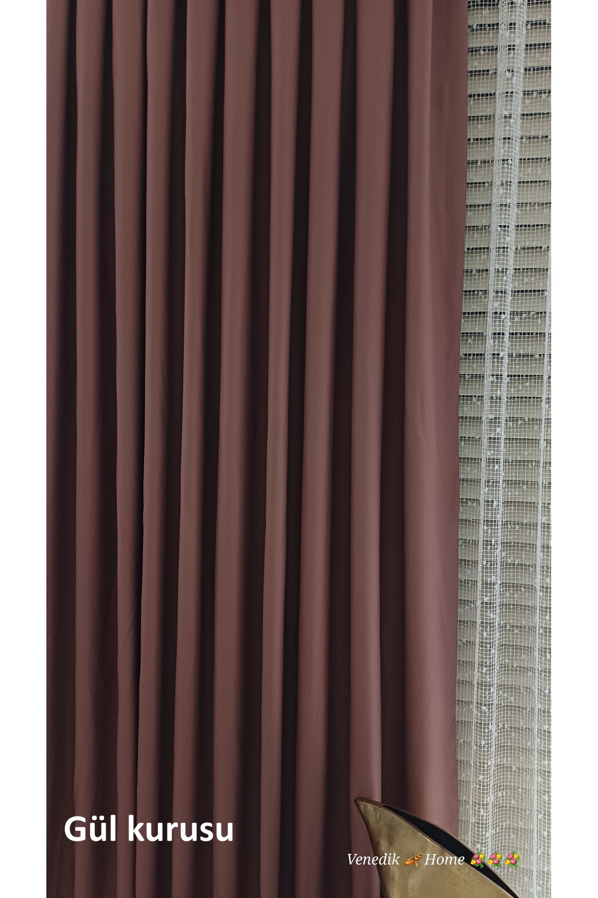 Dusty Rose Color Milas Linen Background Curtain (without pleat) Extrafor Shirred | Special Sewing