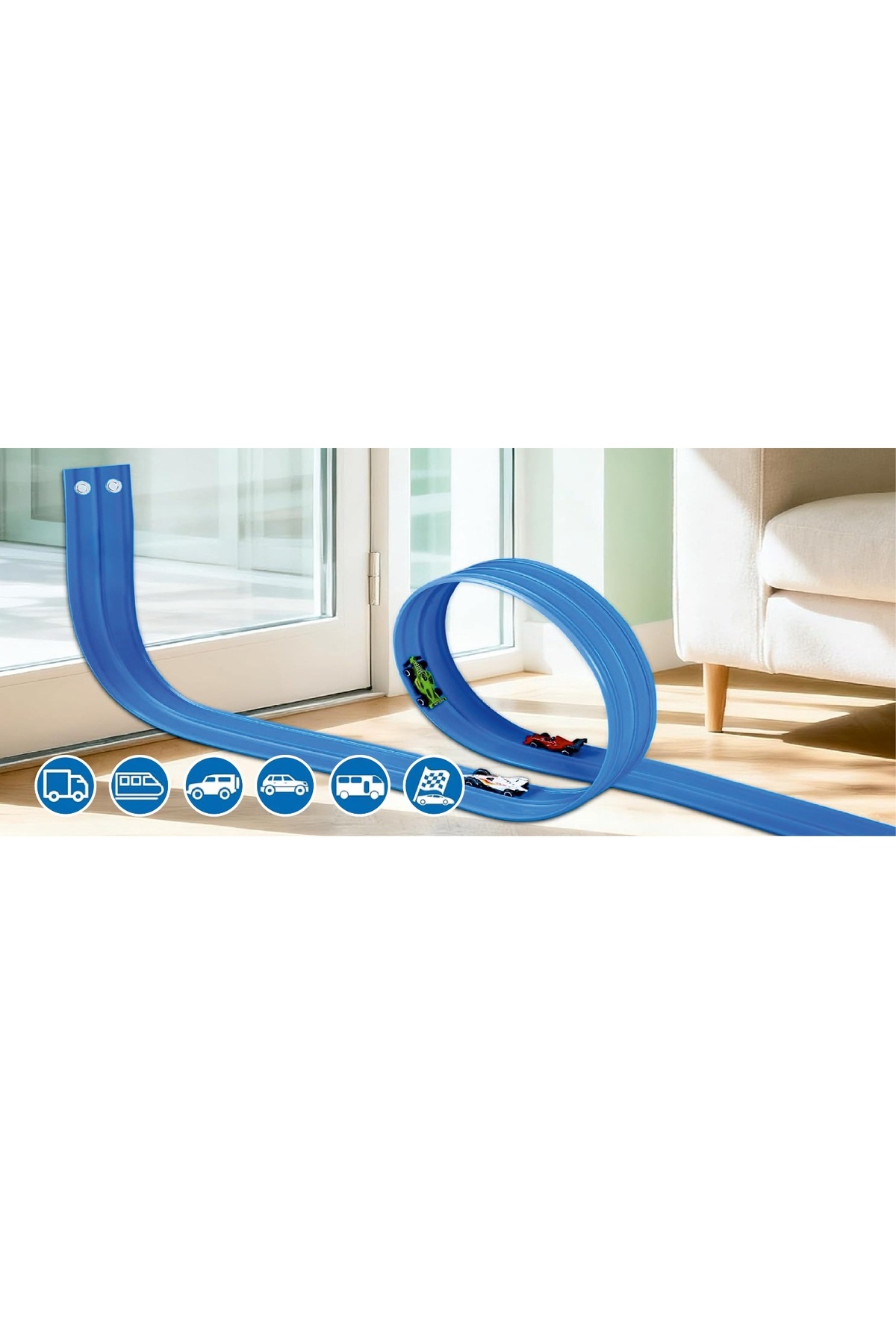 AVİGO 4.5 METRE Esnek Yarış Pisti Oyuncak Araba Yolu Kıvrılabilir Araba Yolu fotoğrafı 5 (önizleme)