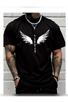 TİMİSİVA Unisex Oversize Baskılı Bisiklet Yaka Kısa Kollu SİYAH T-shirt