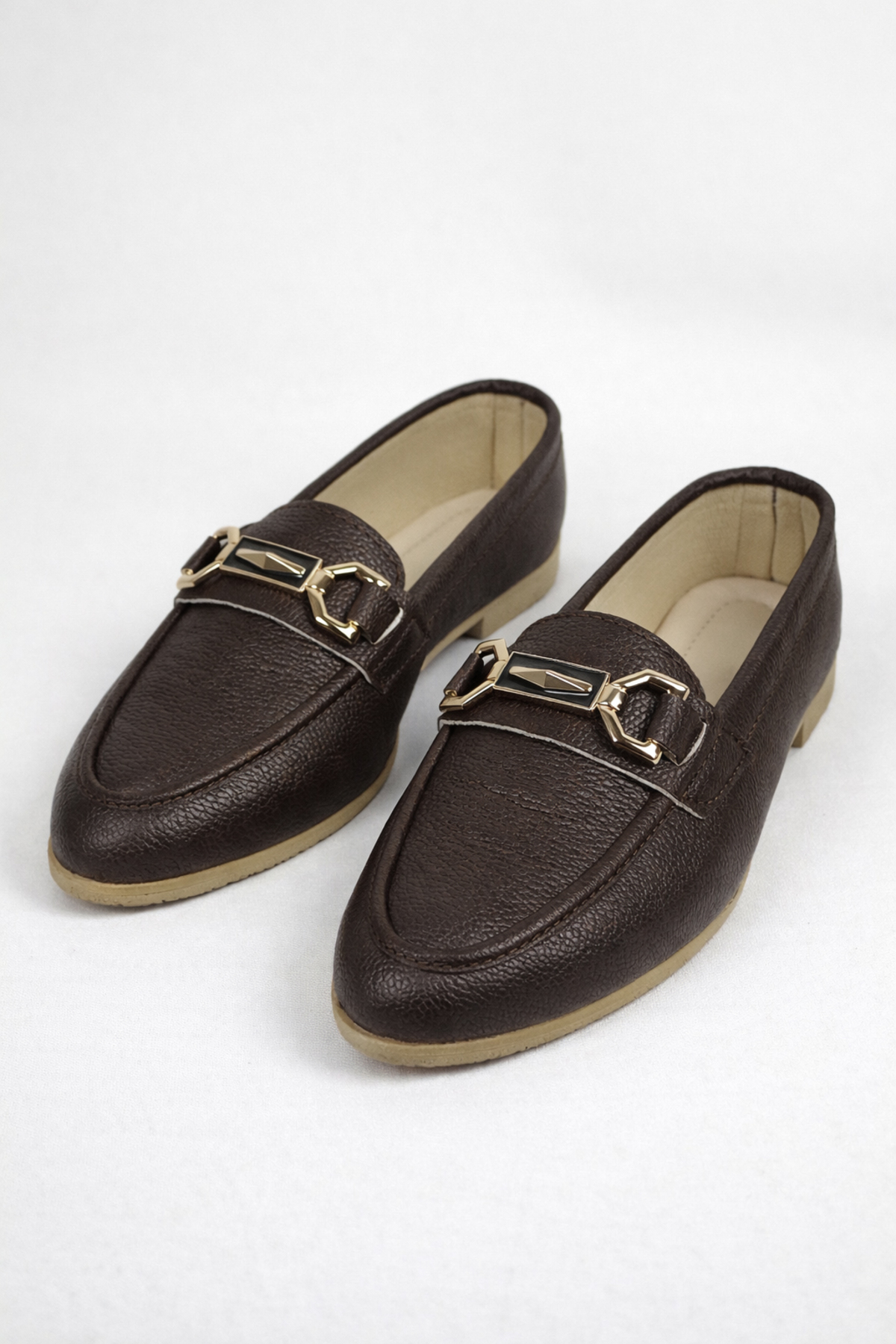 Nadia Coffee Matte Buckle Detail Pointed Nose Women's Flat Shoes