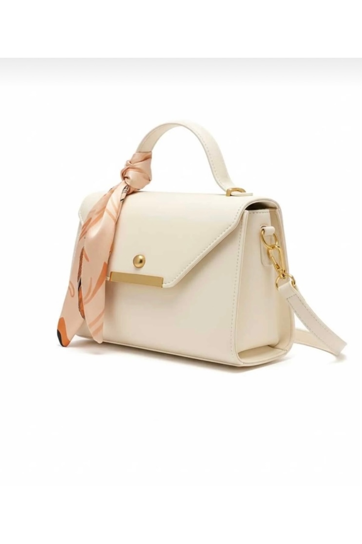 ZEGİ BAGS &MORE Krem Suni Deri Fular Detaylı Omuz Ve El Çantası görsel 3