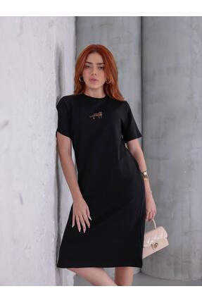 Bulut Anne ve Çocuk Zeylina-Kısa Kollu Midi İki İplik Penye Nakışlı Oversize ...