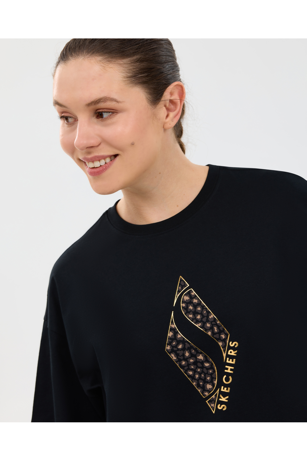 SKECHERS W Oversize Fit Graphic T-Shirt Kadın Siyah Tshirt S2610050-3817 görsel 5