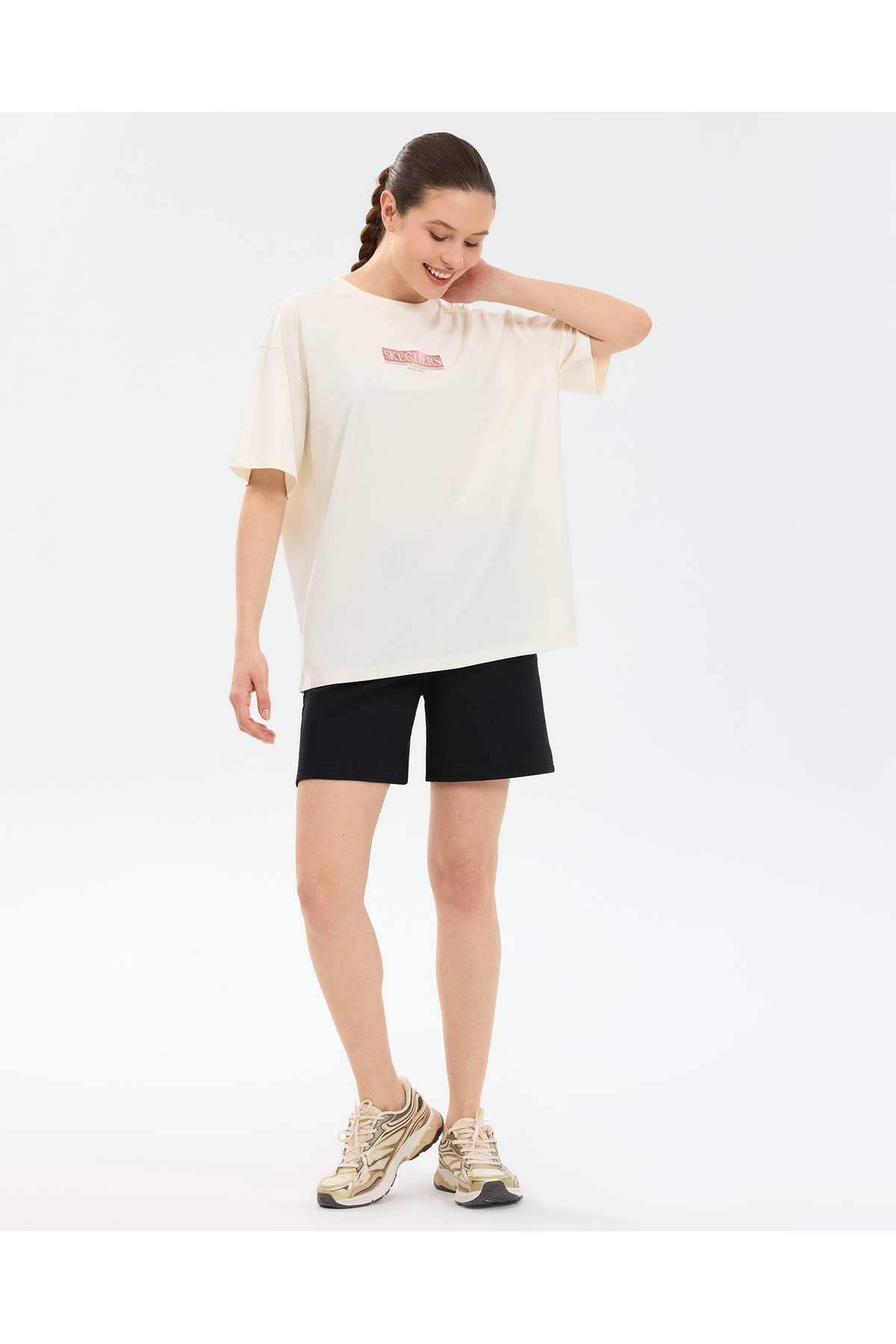 SKECHERS W Oversize Fit Graphic T-Shirt Kadın Beyaz Tshirt S2610063-3855 görsel 4