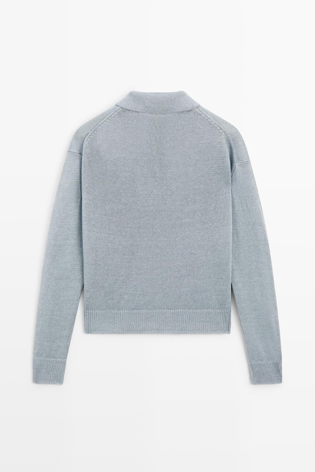 Massimo Dutti  İnce keten polo yaka kazak - Görsel 8