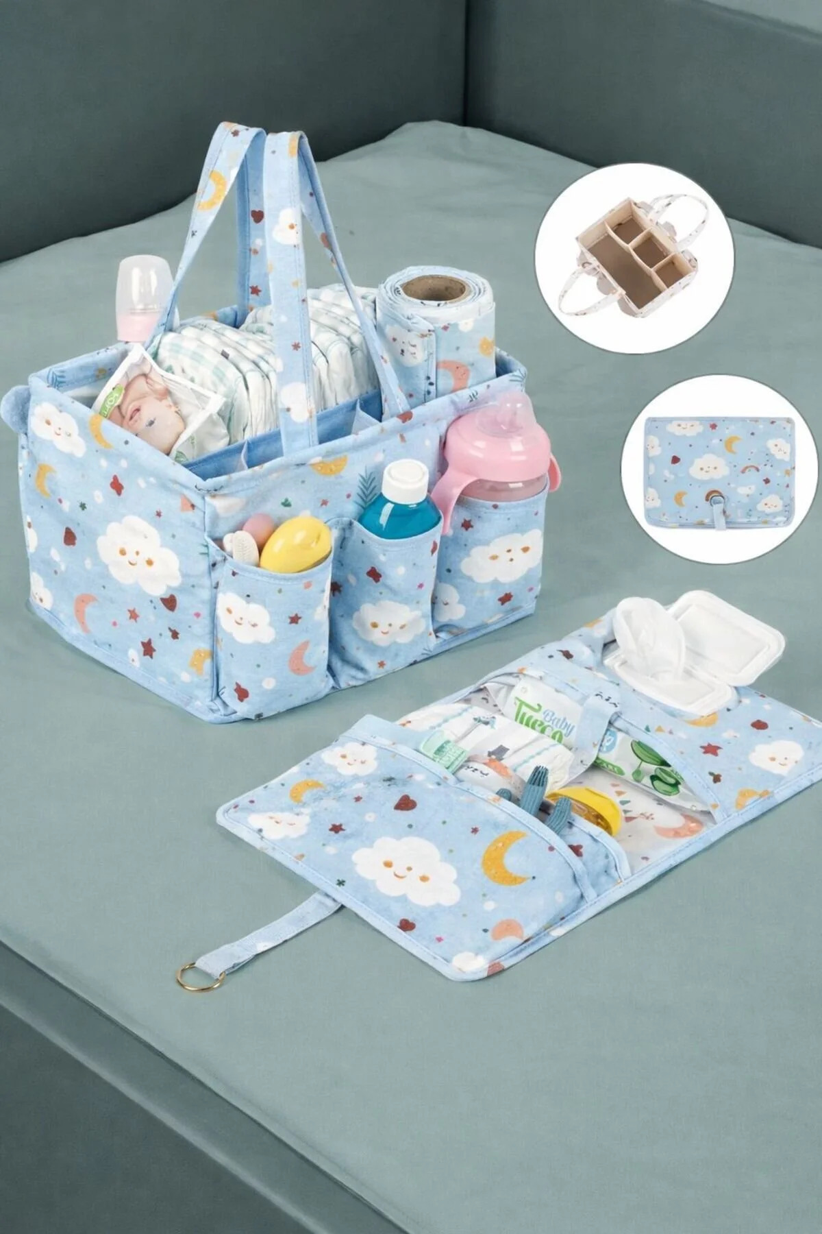 MorOflan Lüx Anne Bebek Bakım Çantası Organizeri I Taşınabilir Bakım Çantası 2 li Set fotoğrafı 2 (önizleme)