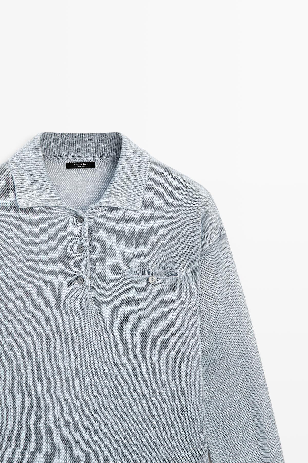 Massimo Dutti  İnce keten polo yaka kazak - Görsel 6