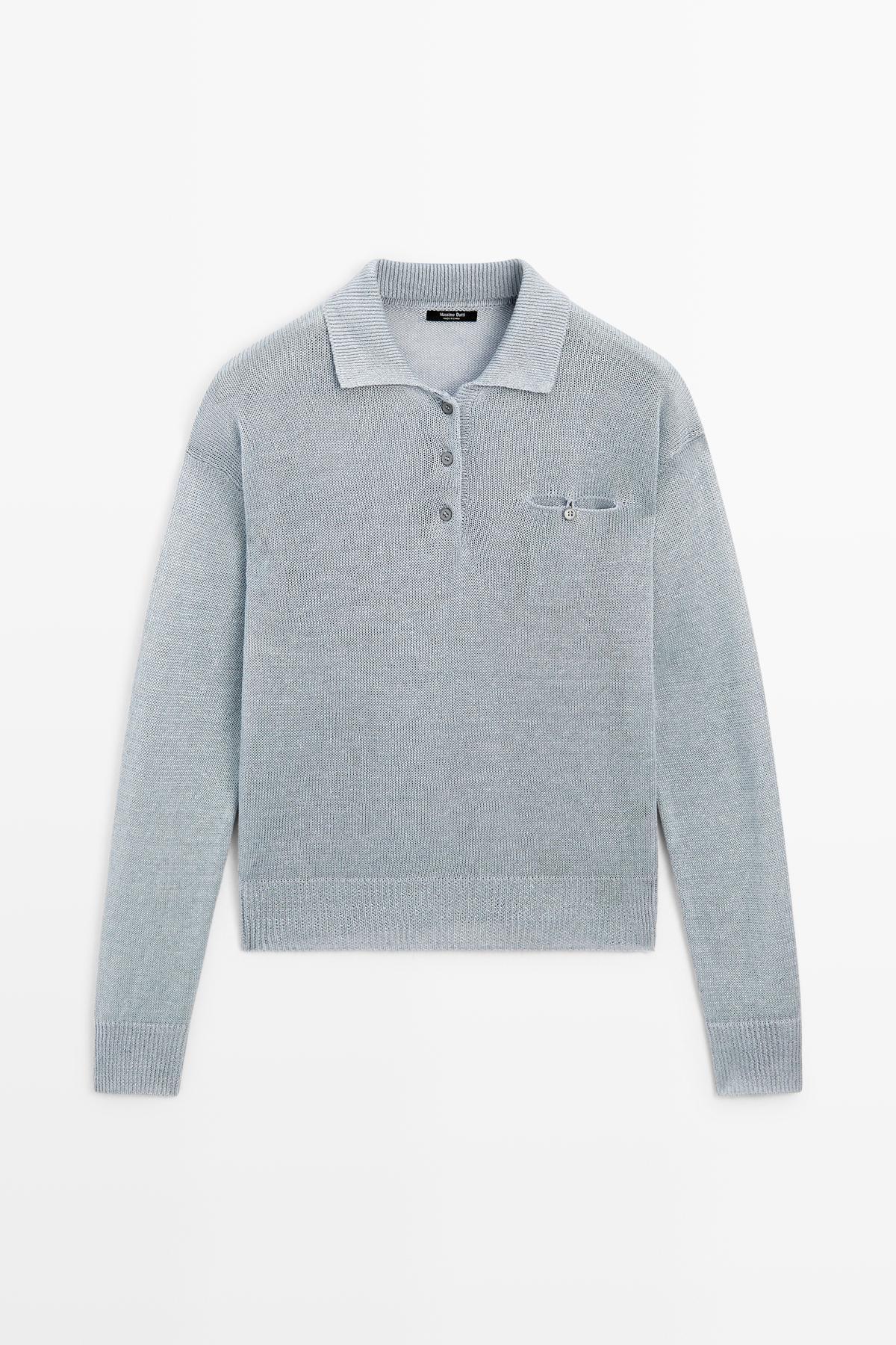 Massimo Dutti  İnce keten polo yaka kazak - Görsel 5