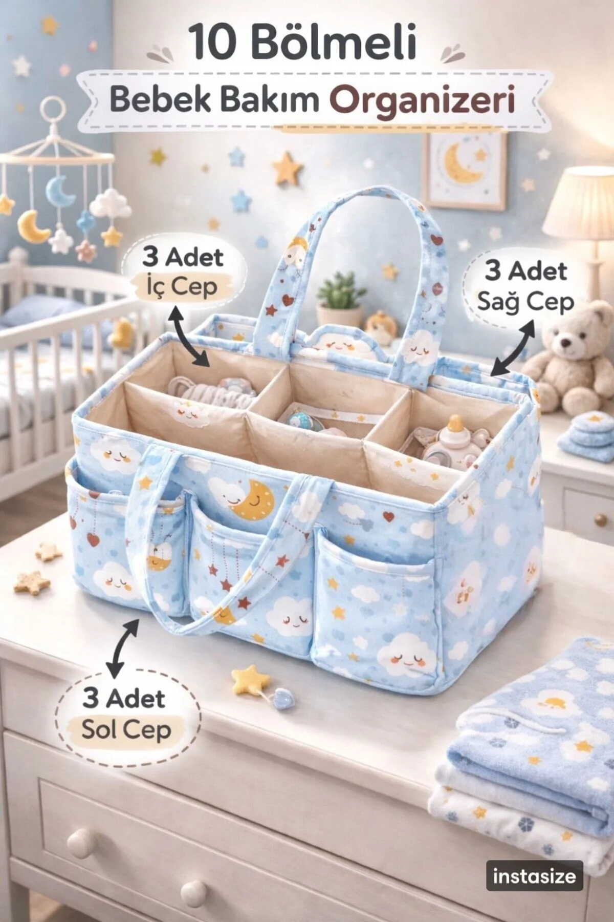 MorOflan Lüx Anne Bebek Bakım Çantası Organizeri I Taşınabilir Bakım Çantası 2 li Set fotoğrafı 4 (önizleme)