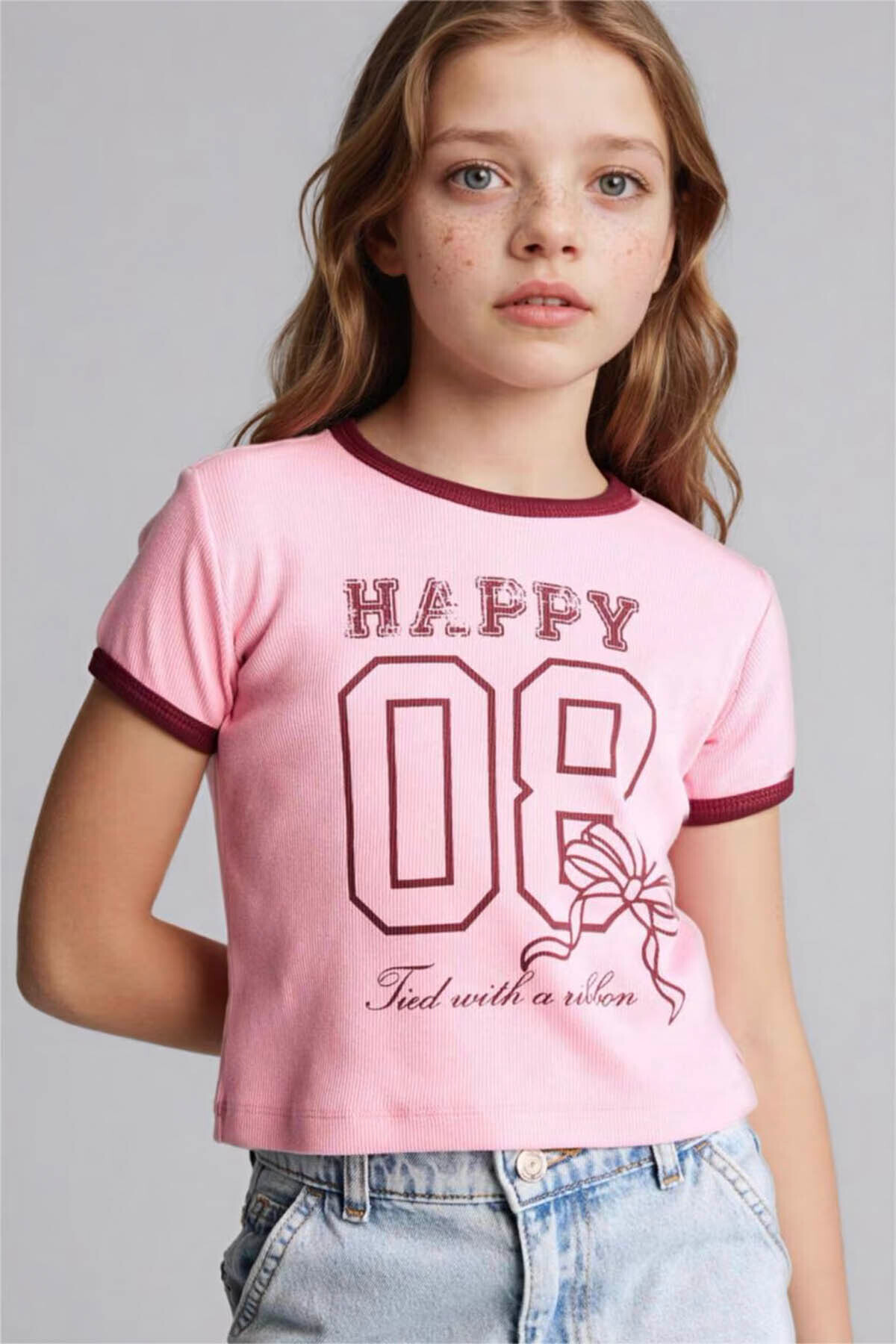 Defacto Printed Ribbed Camisole Pink Girls' T-Shirt D8542A8/Pn253