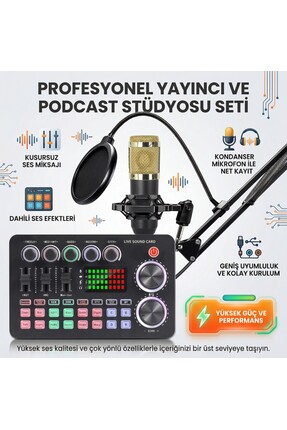 MATECHNO Profesyonel Podcast Yayıncı Mikrofon Seti – Ses Kartlı, Efektli, Can...