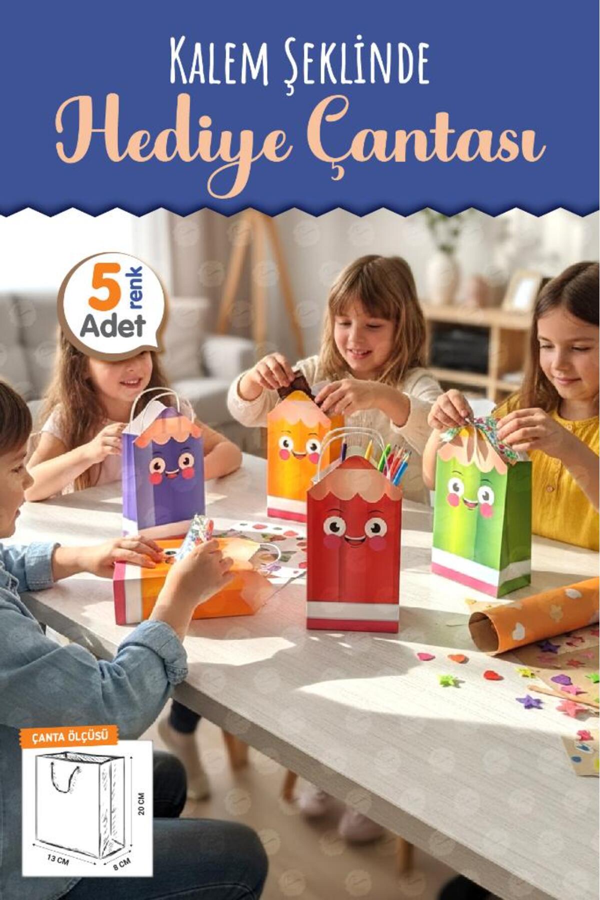 t tuğset etiket Burgu Saplı Karton Kalem Şeklinde Çanta 5 adet Çocuklar İçin Doğum Günü Parti Konsept Hediyelik Çant fotoğrafı 3 (önizleme)