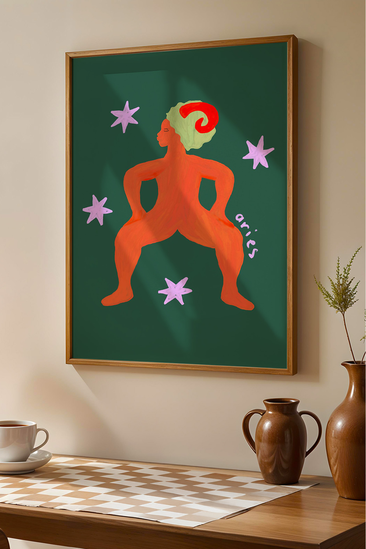 Koç Burcu Tablo Modern Astroloji İllüstrasyon Poster Duvar Dekoru Çerçevesiz