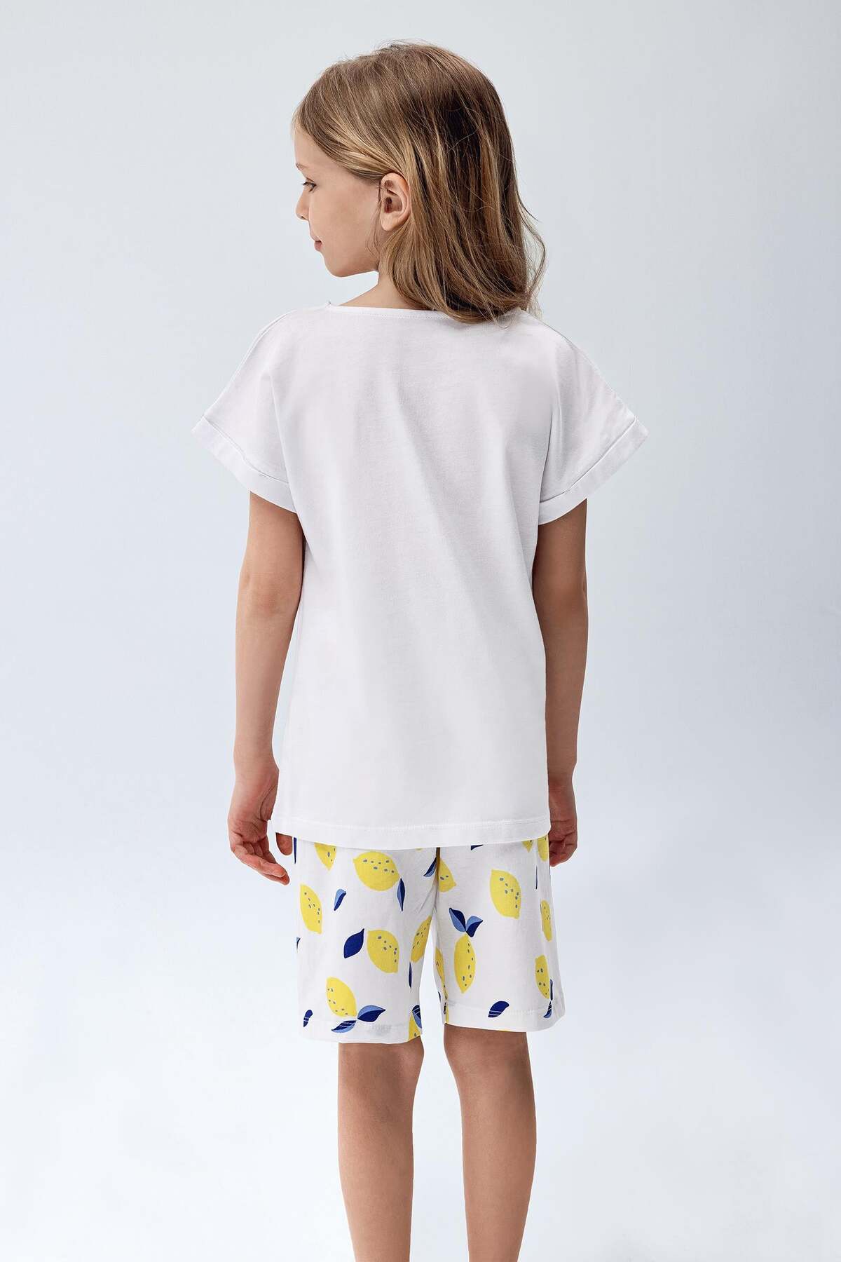Brix Kız Çocuk %100 Pamuk Pijama Takımı 7818 Limon Baski Renk fotoğrafı 2 (önizleme)