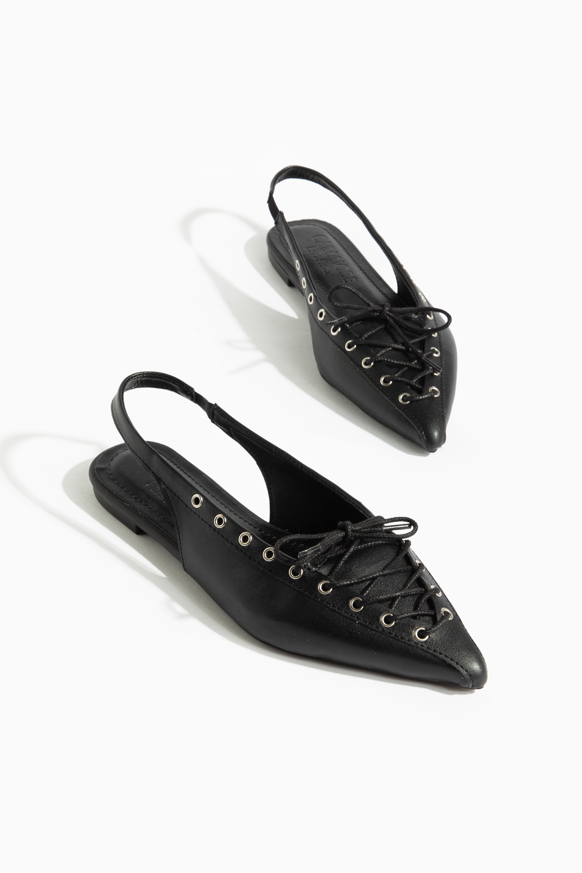 Women's Black Leather Pointed Toe Flats