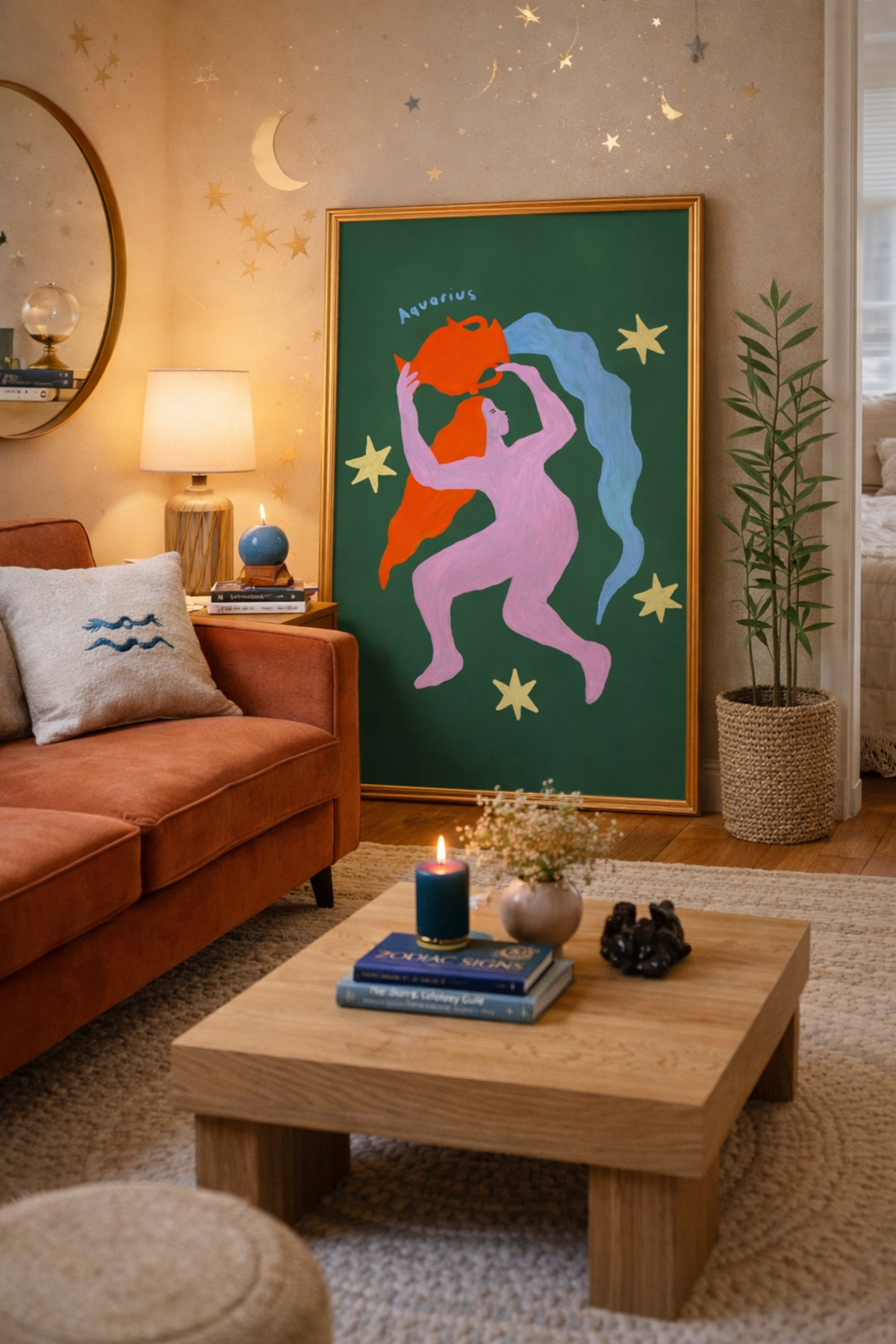 Kova Burcu Tablo Modern Astroloji İllüstrasyon Poster Duvar Dekoru Çerçevesiz