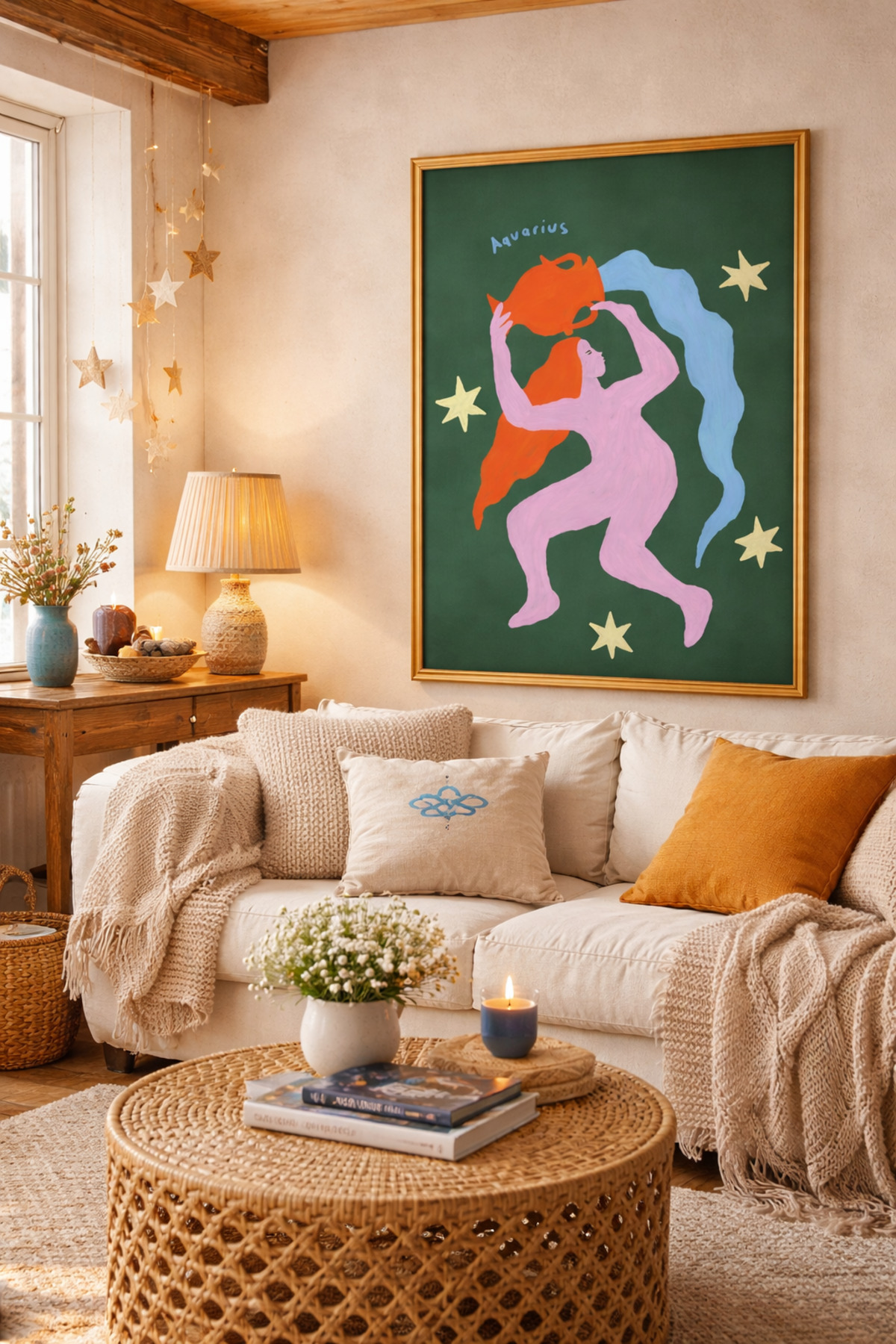 Kova Burcu Tablo Modern Astroloji İllüstrasyon Poster Duvar Dekoru Çerçevesiz