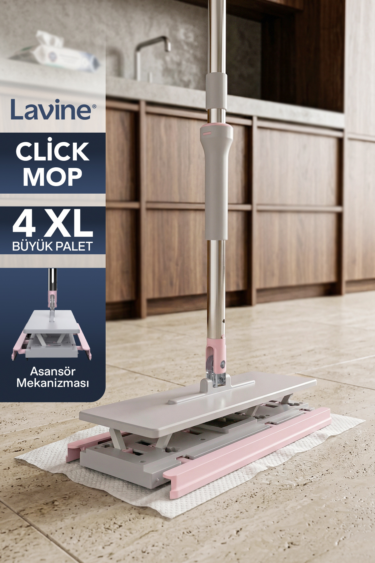 Lavine Click Mop Asansörlü Mekanizma 32cm ”4XL Kullan At Bezler