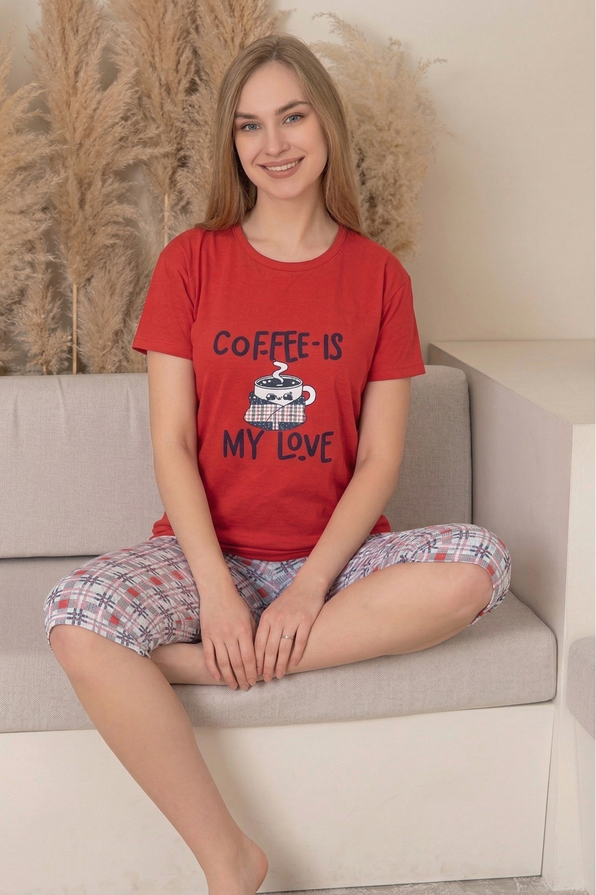 Farya Home Pamučni set bermuda kapri pidžama sa kratkim rukavima i uzorkom