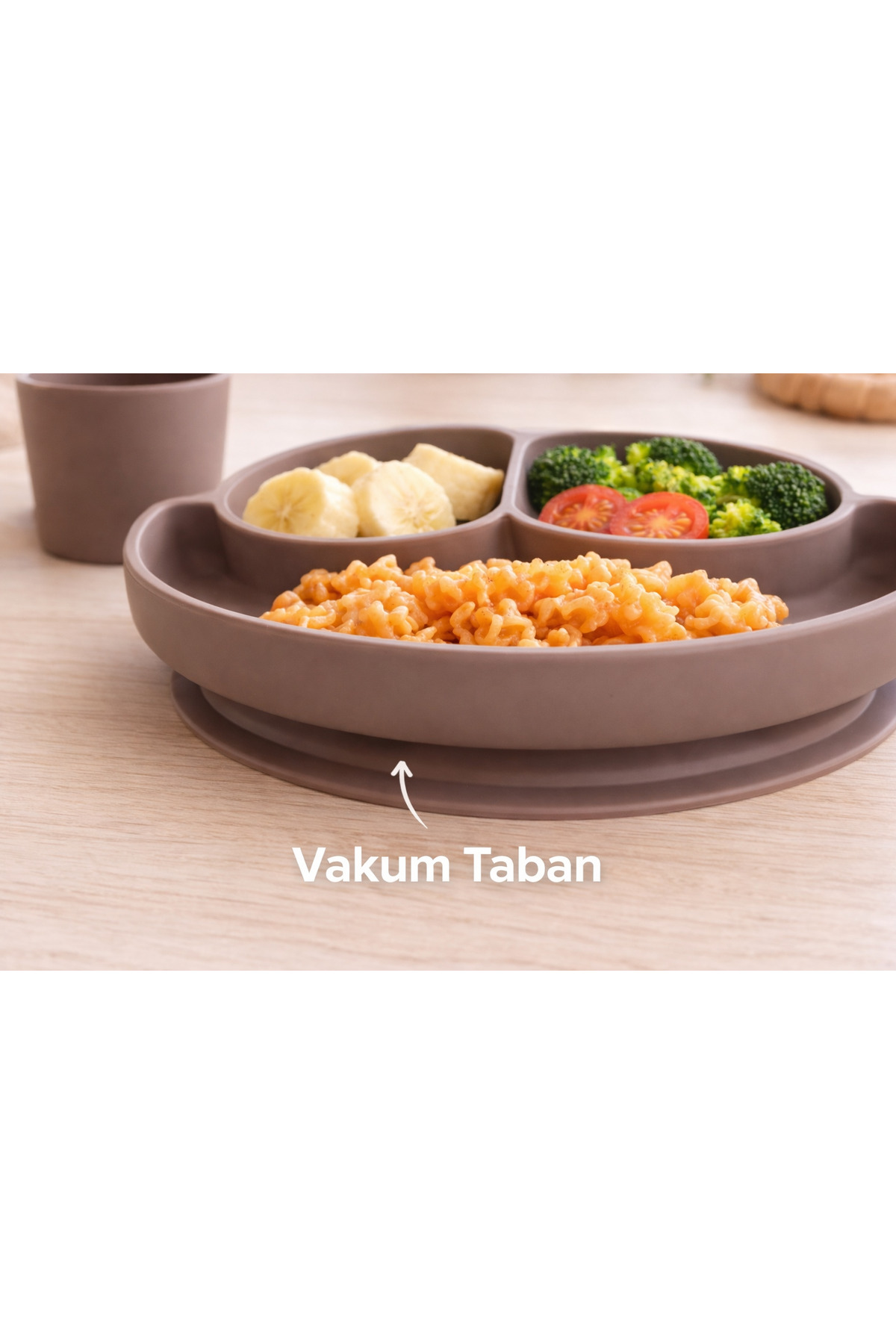 evolis kitchen 3 adet Vakumlu Isıya Dayanıklı Mama Tabağı Kaşık Bardak Seti Kahverengi fotoğrafı 4 (önizleme)