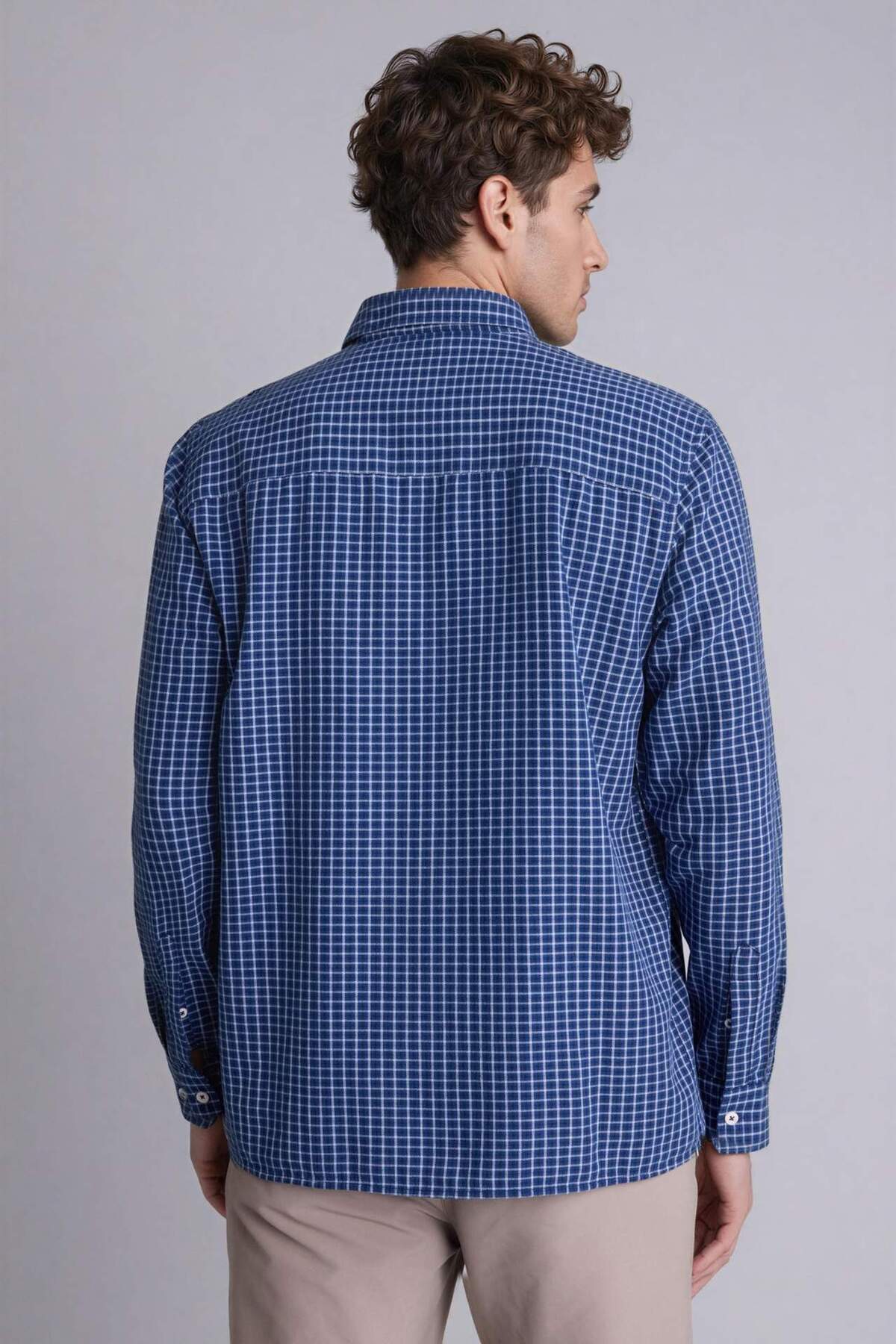%100 Pamuk Regular Fit Polo Yaka Oxford Uzun Kollu Gömlek H3573AX26SP — آبی — تصویر 5 از 5