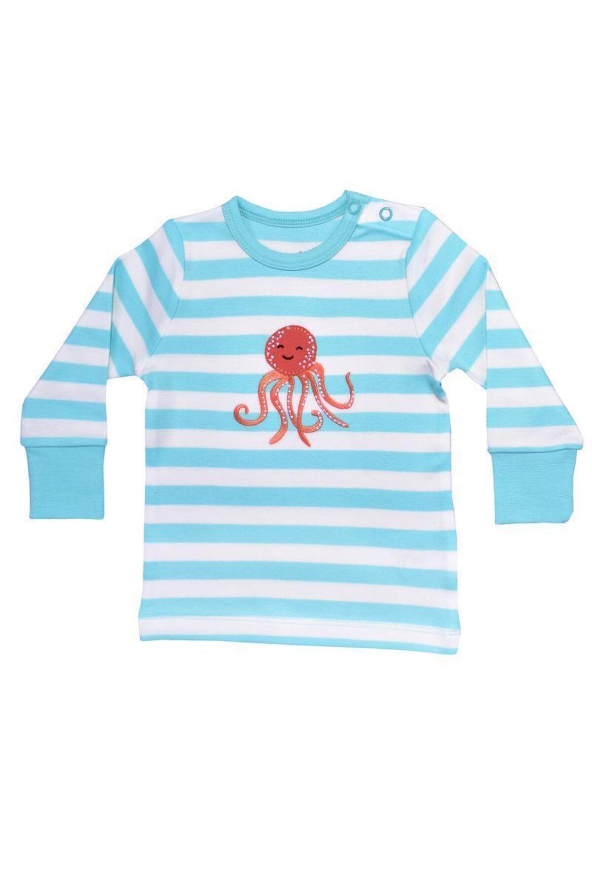 OrganicKid Ocean Bebek Mavi Çizgili Pijama Takımı fotoğrafı 2 (önizleme)