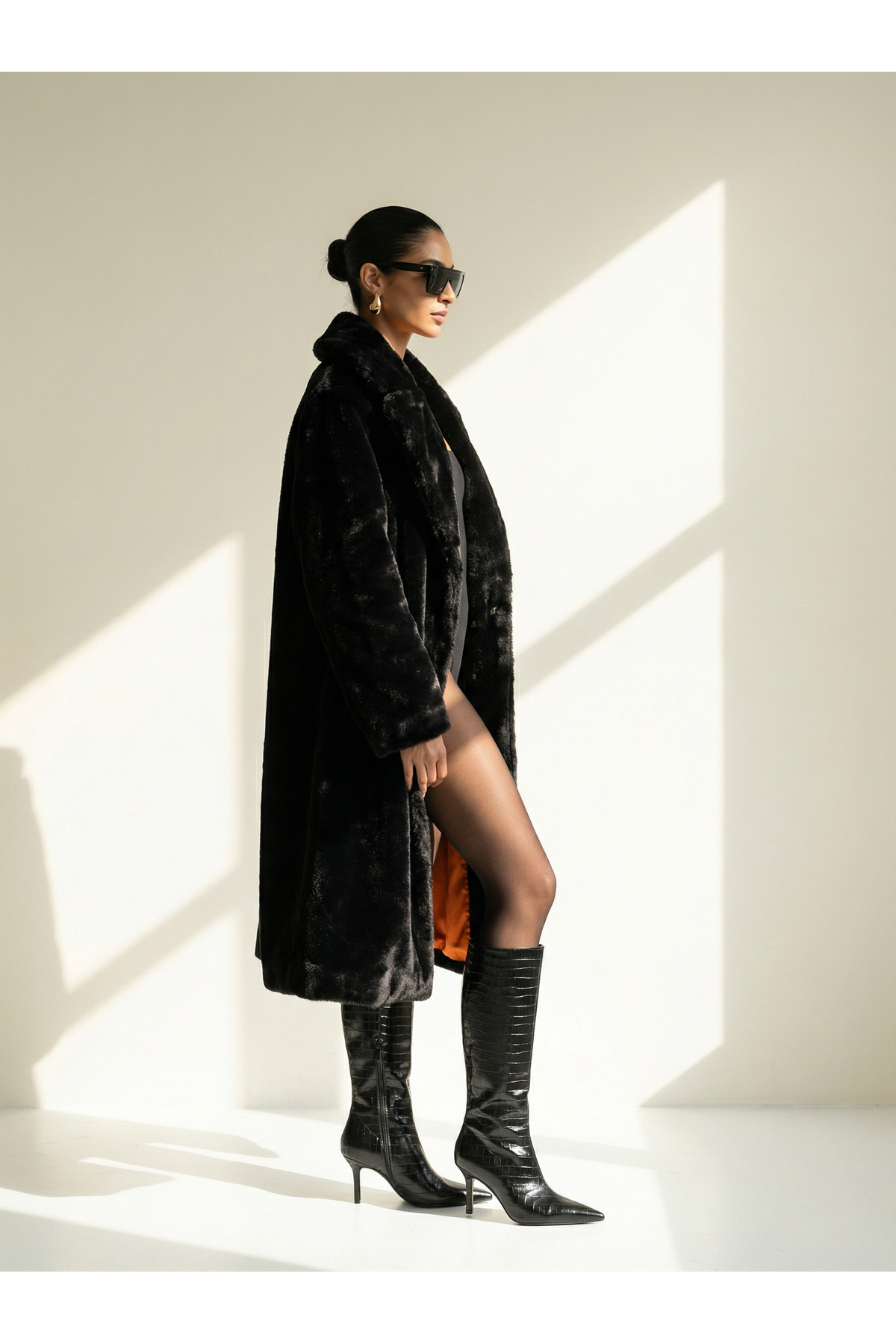 Sun Burners Midnight Rose | Faux Fur - Kadın Siyah Premium Etik Kürk görsel 3
