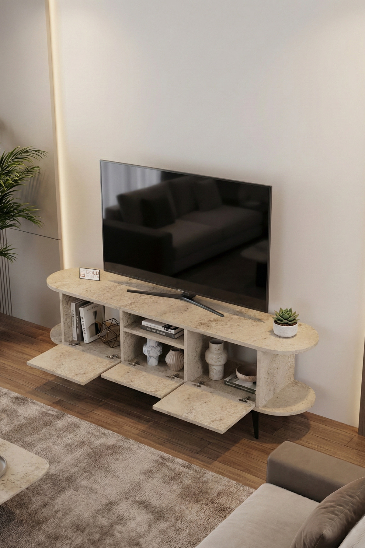 Goldfalez Mira TV Sehpası Suntalam Ekru 160x35 cm görsel 3