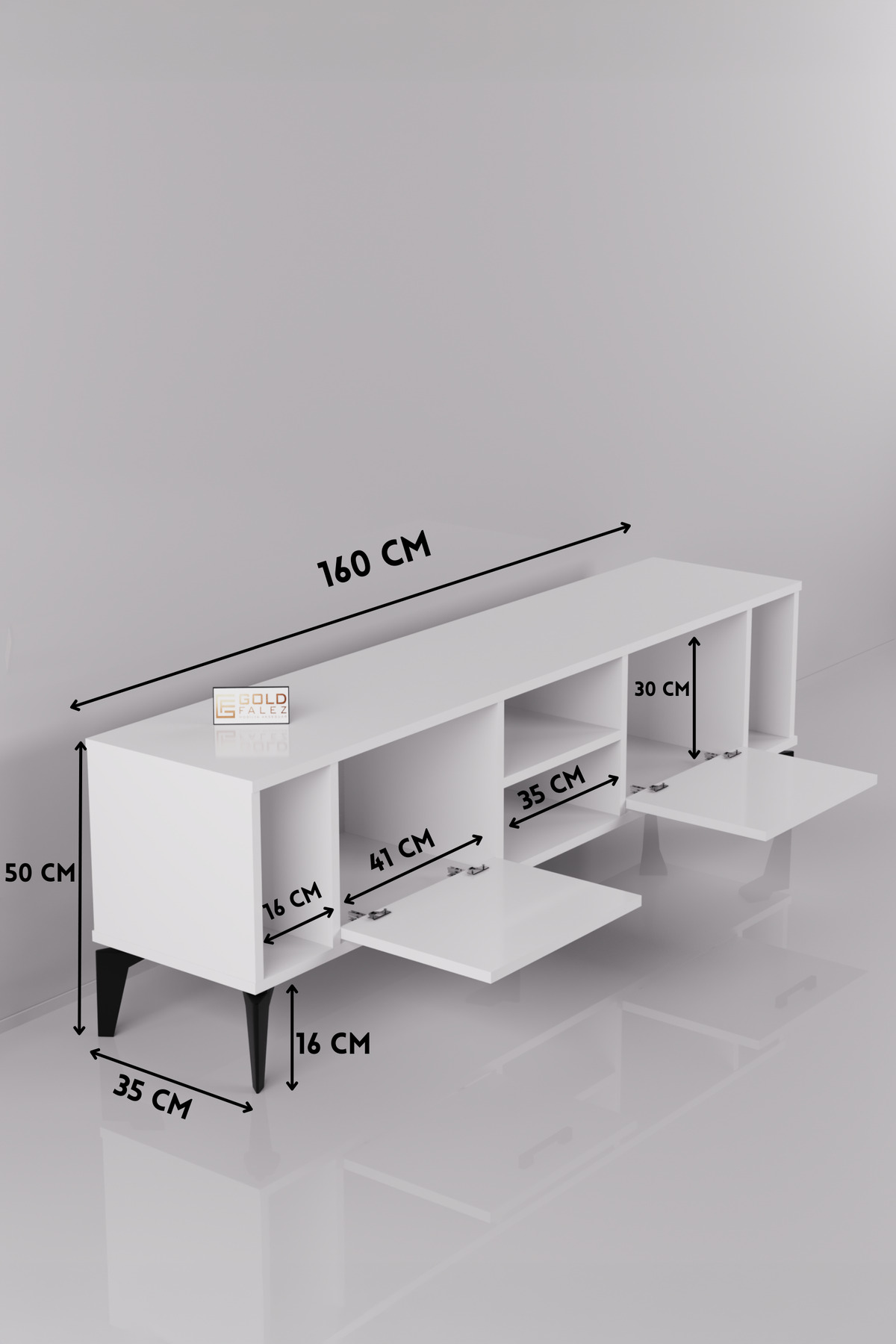 Goldfalez Linya TV Sehpası Suntalam Beyaz 160x35 cm görsel 2
