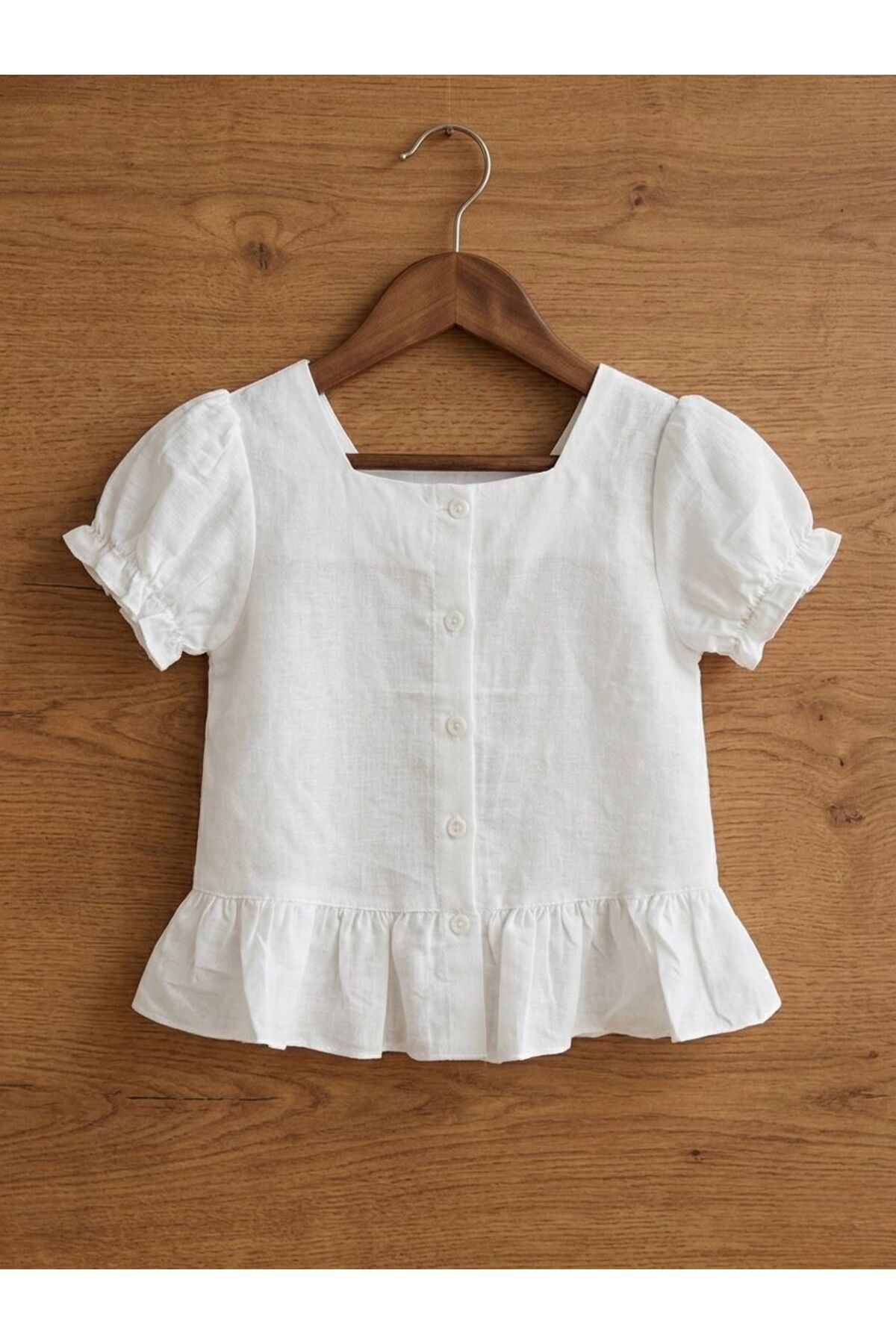 Miniminnakkidswear Kız çocuk beyaz fırfırlı düğmeli gömlek 6-36 ay fotoğrafı 2 (önizleme)