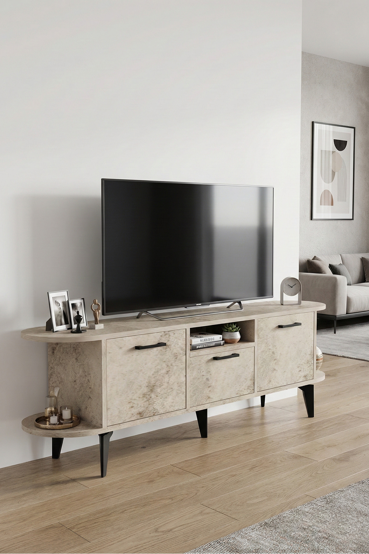 Goldfalez Mira TV Sehpası Suntalam Ekru 160x35 cm görsel 4
