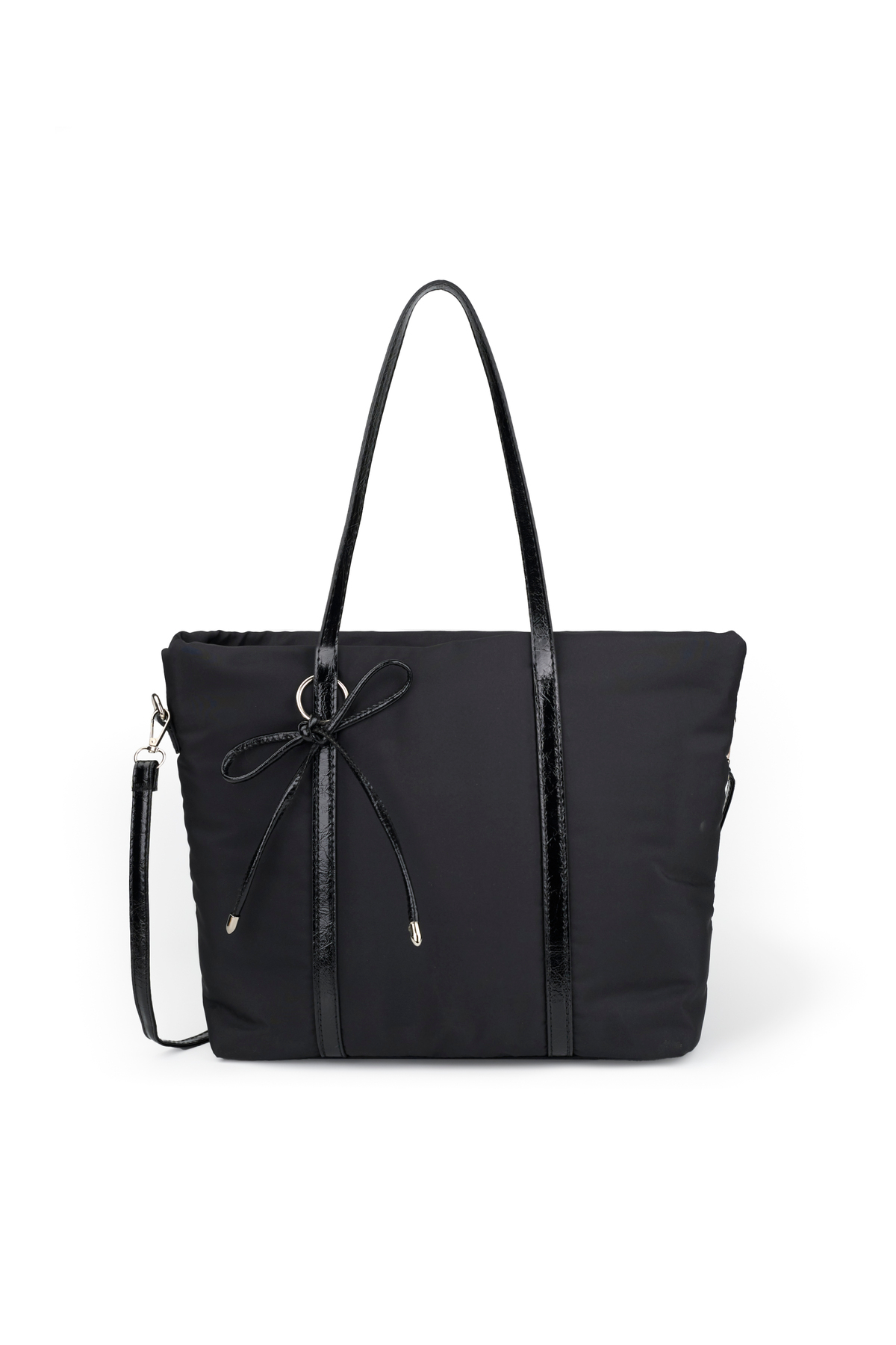 SHAKA Siyah SHK319 Fiyonk Charmlı,Fermuarlı,Astarlı Shopper Çanta