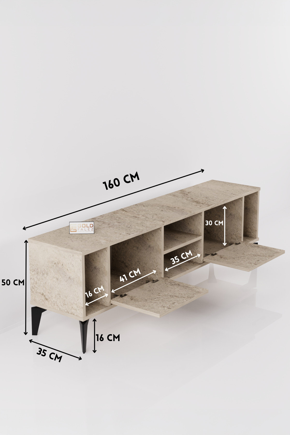 Goldfalez Linya TV Sehpası Suntalam Ekru 160x35 cm görsel 2