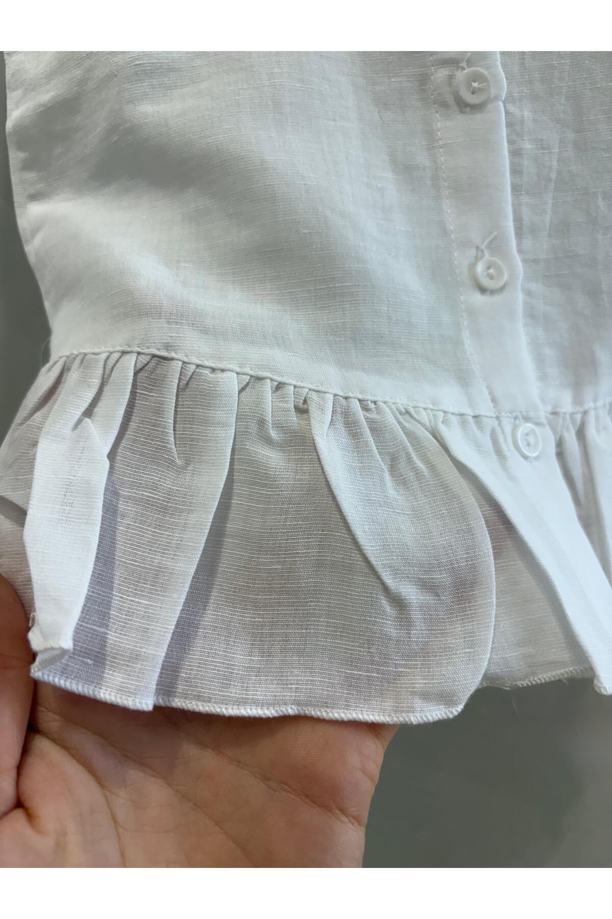 Miniminnakkidswear Kız çocuk beyaz fırfırlı düğmeli gömlek 6-36 ay fotoğrafı 4 (önizleme)