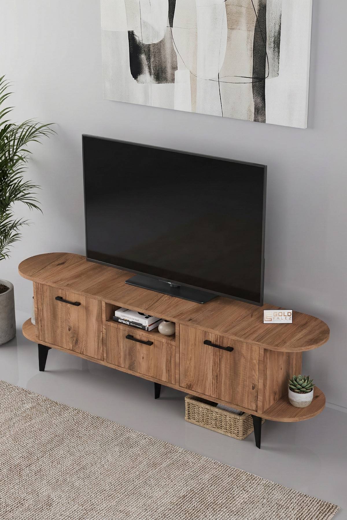 Goldfalez Mira TV Sehpası Suntalam Siyah 160x35 cm görsel 5