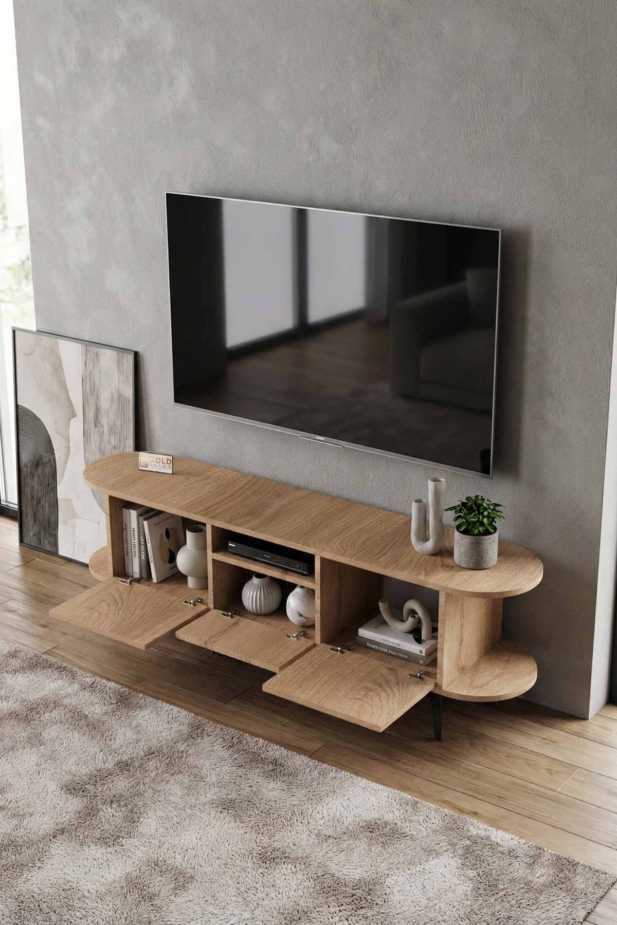 Goldfalez Mira TV Sehpası Suntalam Bej 160x35 cm görsel 2