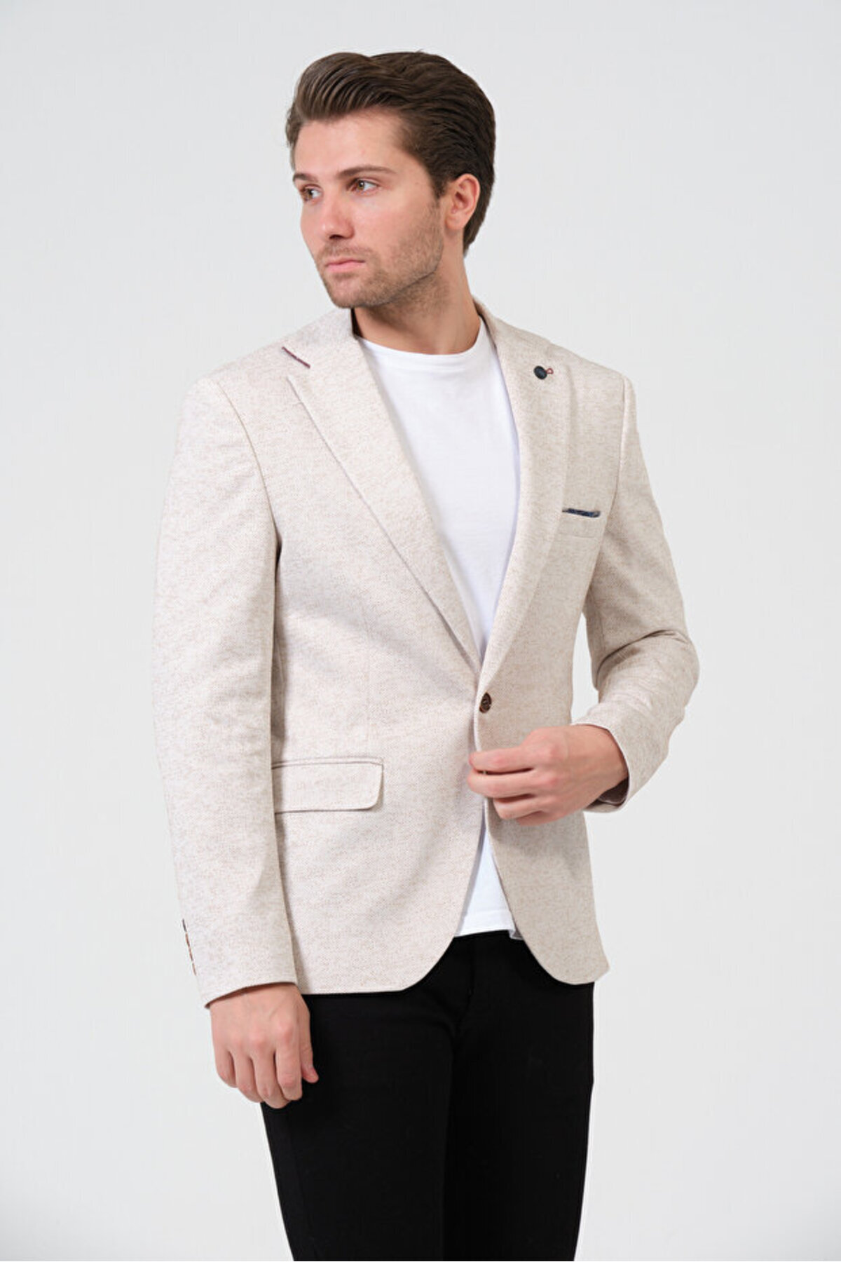 Bonesti  Erkek Slim Fit Blazer Ceket Krem Kahve Benekli - Görsel 3