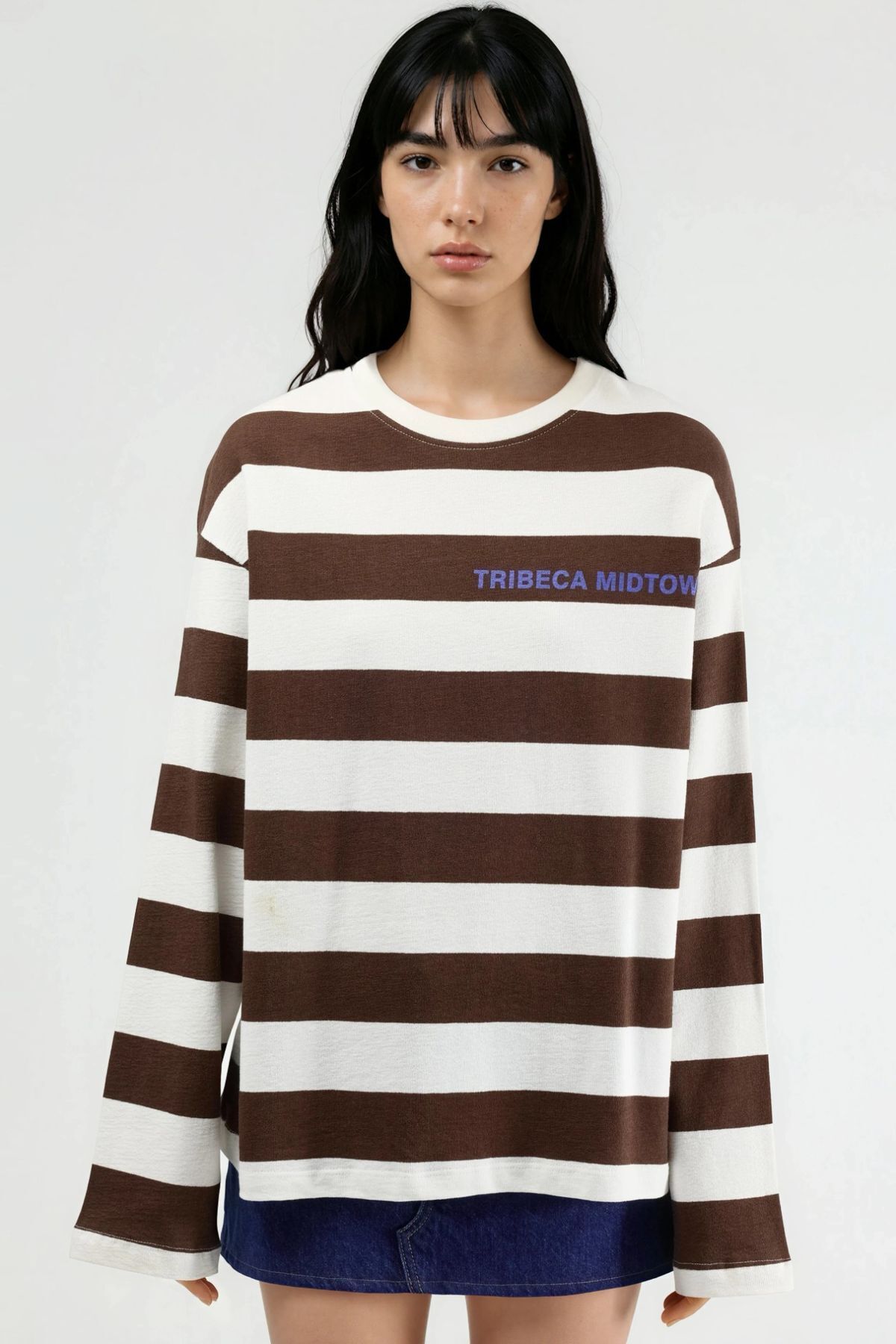 Hiccup BUSEM Oversize Çizgili Bisiklet Yaka Sweatshirt görsel 7