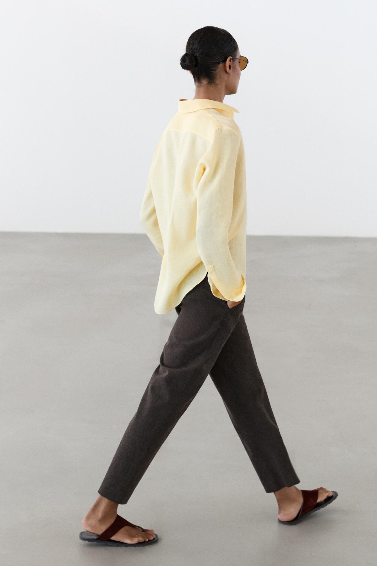 Massimo Dutti  Dökümlü %100 keten gömlek - Görsel 4