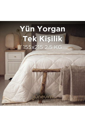 YÜN EVİM Yünevim Tek Kişilik Kuzu Yünü Yorgan 155x215 cm 2,5 kg Merinos Kuzu ...