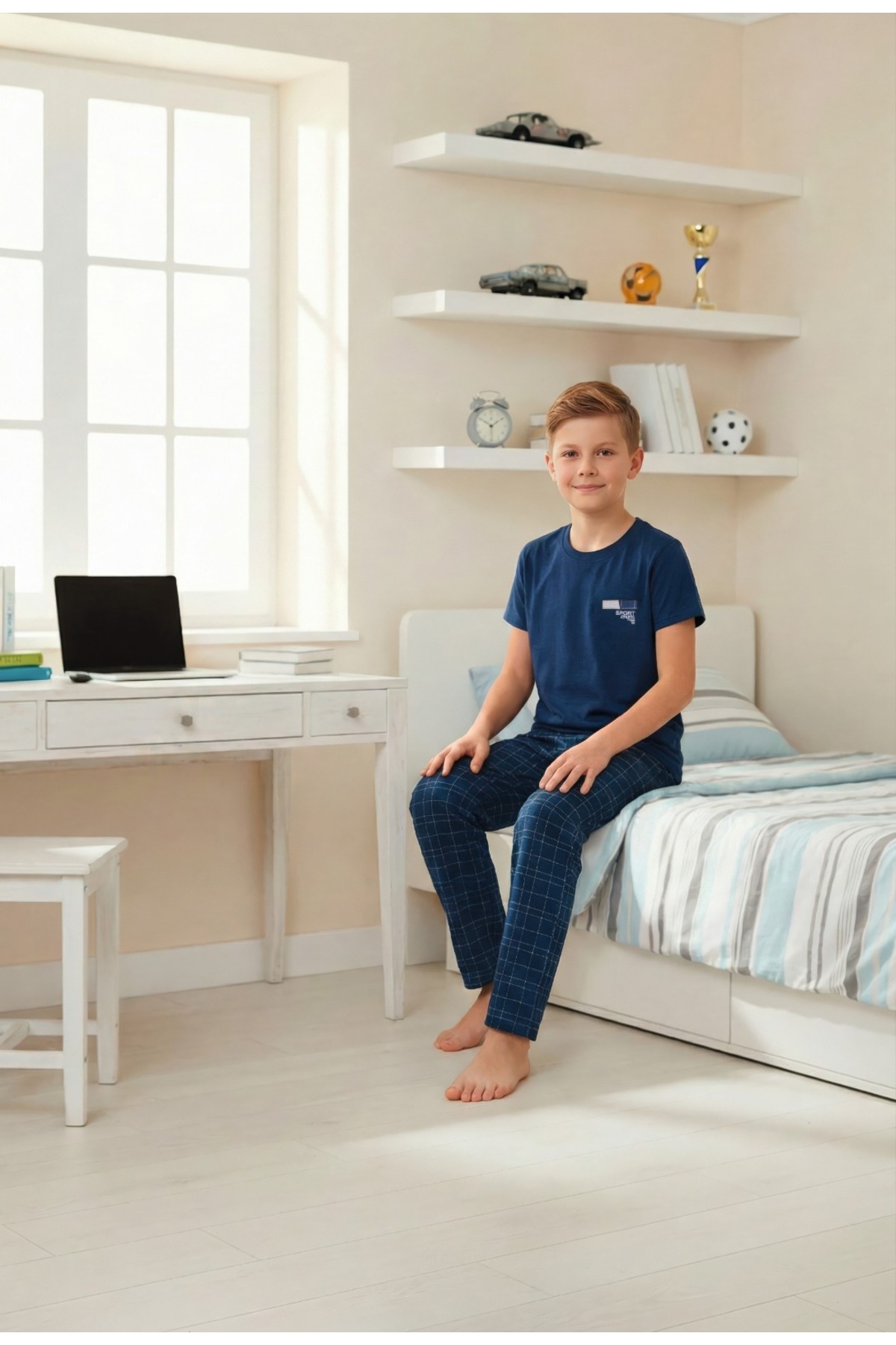 LİLA İÇ GİYİM Erkek Çocuk Ekose Kısa Kol Pijama Takımı fotoğrafı 2 (önizleme)