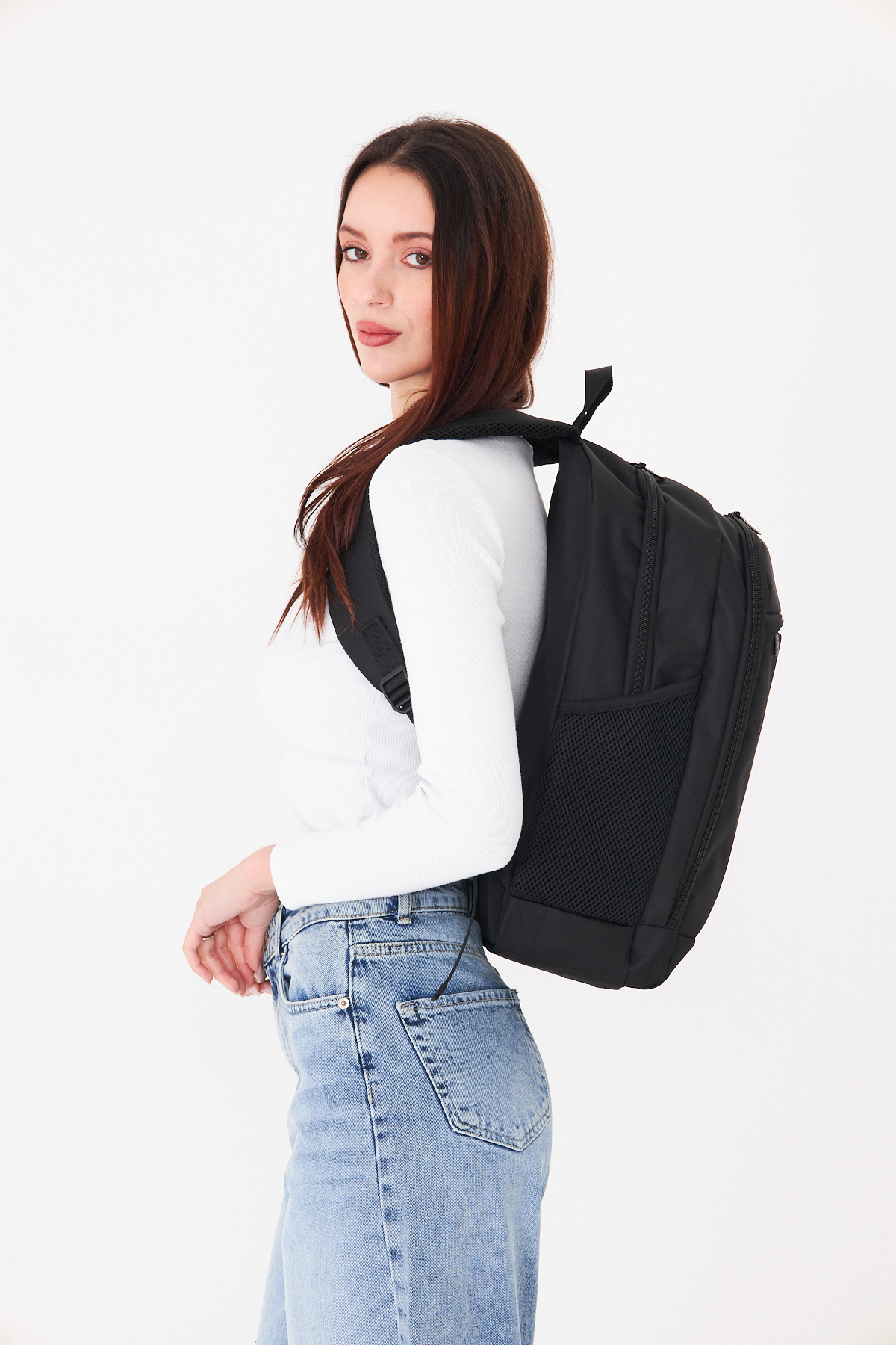 Superbag Su Geçirmez Siyah Sırt Çantası 3 Bölmeli | Günlük Okul Seyahat Laptop Çantası Unisex görsel 6